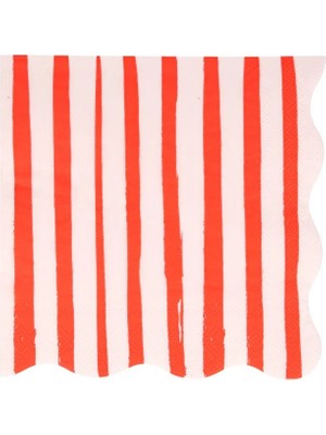Meri Meri - Red Stripe Napkins - Kırmızı Çizgili Peçeteler - L - 16'lı