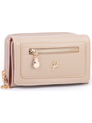  Nas Bag Kadın  Orta Boy Kağıt Demir Para ve Kartlıklı Fonksiyonel Cüzdan Kum Taba Dona