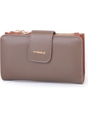 Nas Bag Kadın Kartlık ve Bozuk Para Cepli Yatay Cüzdan Vizon Taba Dona