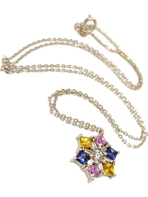 Genel Feza Kartanesi 1.40CT Renkli Safir ve Pırlanta Kolye 14 Ayar Altın Hd Videolu