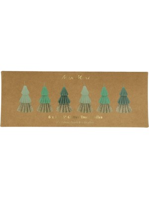 Meri Meri - Green Mini Tree Candles - Yeşil Mini Ağaç Mumlar (6'lı)