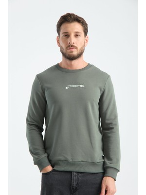 Haki Erkek Üç Iplik Sweatshirt Regular Fit Pamuklu Bisiklet Yaka Günlük Spor Basic 2xl