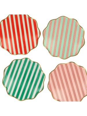 Meri Meri - Çizgili Varaklı Tabaklar - L - 8 Adet