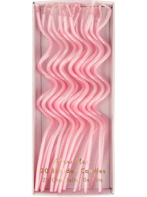 Meri Meri - Pink Swirly Candles - Pembe Kıvrımlı Mumlar - 20'li