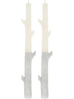 Meri Meri - Gümüş Kaplamalı Ağaç Şamdan Mumu - 2 Adet