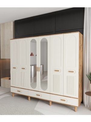 T&B Pera 6 Kapaklı Çekmeceli Gardırop - Tamamı Mdf