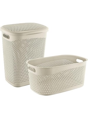 Leaf Shop Katre Kirli Çamaşır Sepeti ve Çamaşır Selesi Set Latte TRN-170-171-02
