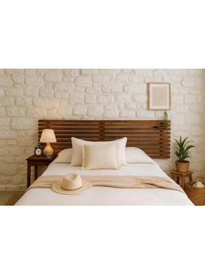 Pinoxi 170CM Masif Ahşap Yatak Başlığı Ceviz Renk + 2 Adet Raf Masif Ceviz Renk