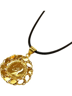 Genel 22K Ayar Atalira Çeyrek Altınlı, 14K Altın Pullu Çerçeveli Kolye Hd Videolu