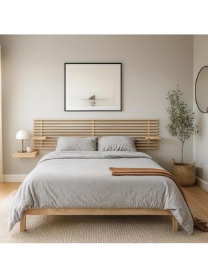 Pinoxi 100CM Ahşap Masif Natural Yatak Başlığı 2 Adet Raflı 100CM x 60CM Masif Natural - 2 Adet Raflı