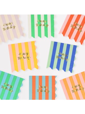 Meri Meri - Stripe Happy Birthday Large Napkins - Çizgili Happy Birthday Peçeteler (L) (X16)