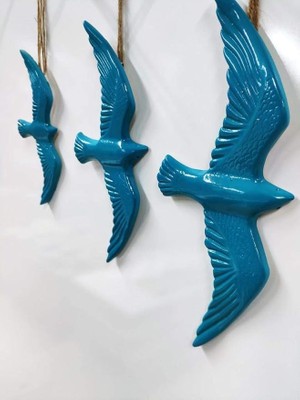 Leaf Shop 3' Lü Turkuaz Kuş Duvar Süsü