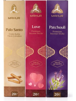 Home Mahur 3’lü Premium Tütsü Seti – Palo Santo, Love, Patchouli 20’li Çubuk Tütsü