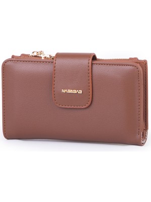 Nas Bag Kadın Kartlık ve Bozuk Para Cepli Yatay Cüzdan Taba Dona