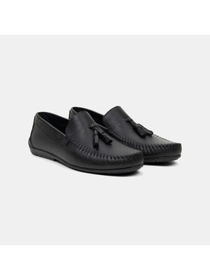 Desa Erkek Siyah Püskül Detaylı Deri Loafer