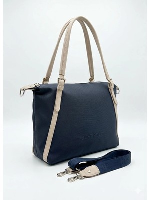 Orijinal Just Polo 3 Bölmeli Geniş Askılı Kadın Omuz Çantası Büyük Boy 43*30 cm 6037 Laci Taş