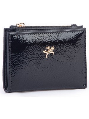 Nas Bag Kadın Ince Küçük Boy Kartlık Kağıt ve Bozuk Para Fonksiyonlu Siyah Rugan