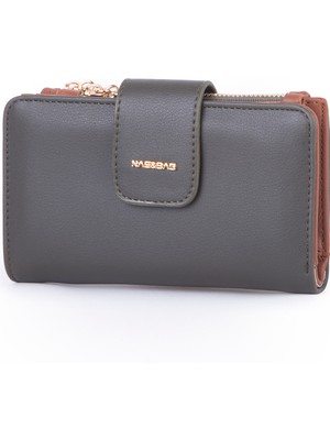 Nas Bag Kadın Kartlık ve Bozuk Para Cepli Yatay Cüzdan Haki Taba Dona