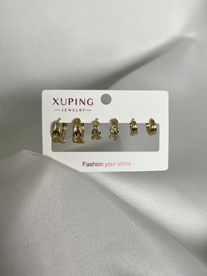 Yeknova Xuping 14K Gold Renginde 3 Çift (6ADET) Kararmaz Kadın Halka Küpe (Kıkırdak + Lobe Kombini)