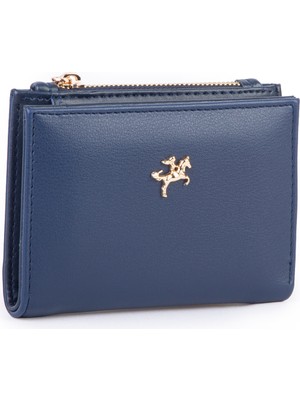 Nas Bag Kadın Ince Küçük Boy Kartlık Kağıt ve Bozuk Para Fonksiyonlu Lacivert Dona