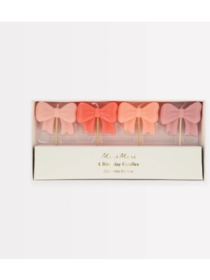 Meri Meri - Pink Bow Candles - Pembe Kurdele Mumlar (X4)