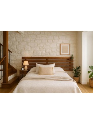 Pinoxi 2 Adet Raflı Masif Ahşap Yatak Başlığı Masif Ceviz Renk 180 cm