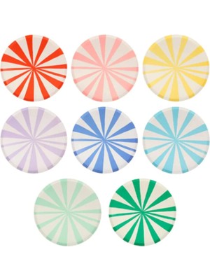 Meri Meri - Mixed Stripe Side Plates - Karışık Çizgili Tabaklar - M - 8'li