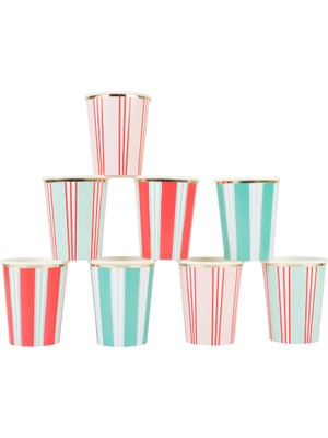Meri Meri - Çizgili Varaklı Bardaklar - 8 Adet