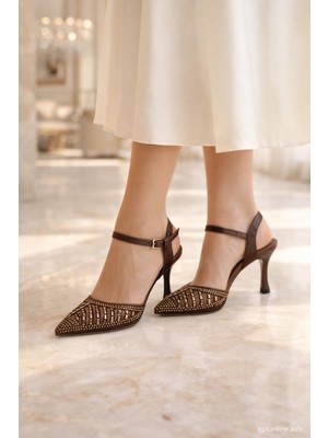 ModaOnn Kadın Taş Işlemeli  Slingback Ince Topuk Ayakkabı