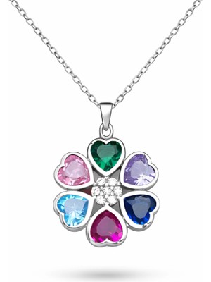 Aya Diamond Gümüş Renkli Kalpli Çiçek Kadın Kolye