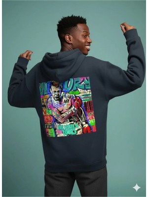 Lenithra Pop Art Muhammed Ali Sırt Baskılı Unisex Oversize Hoodie