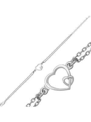 Aya Diamond Gümüş Iç Içe Aşk Kalp Kadın Bileklik