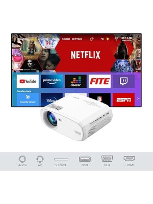 Leaf Shop PJ202 Pro Projeksiyon Smart Sürüm - (4k Desteği, Netflix, Youtube, Exxen) - Türkçe Menü