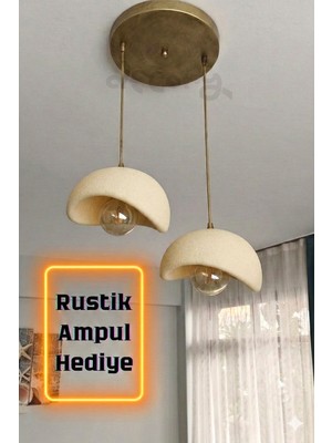 Decory Beton Görünümlü 2'liSarkıt Avize,Bohem Sarkıt Avize (Rustik Ampul Hediyeli) (Bioplastik) E27