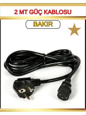 Dunairo Power Güç Kablosu Bakır 2 Metre Kasa Pc Monitör Yazıcı Arası Bakır Elektrik Kablosu Pover Kablo