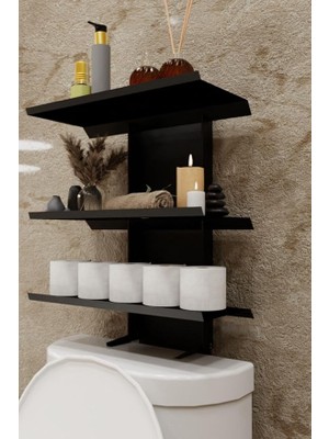 Leaf Shop Siyah Klozet Üstü Raf, Organizer Tuvalet Kağıtlık ve Wc Tuvalet Banyo Düzenleyici MT116S