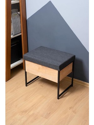 Leaf Shop MDSPUF002 Metal Ahşap Sandıklı Puf Bank Oturaklı Ayakkabılık Ayakkabı Boya Fırça Kutusu Dolabı