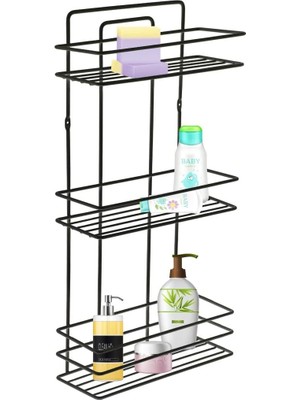 Leaf Shop Banyo Ömür Boyu Paslanmaz Yapışkanlı Siyah 3 Katlı Düz Şampuanlık Tş03, Delmeye Son, Ister Yapıştır Ister Montajla