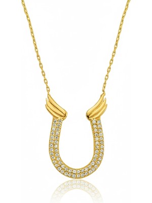Aya Diamond Gümüş Gold Zirkon Taşlı Nal Kadın Kolye