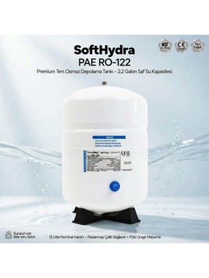 SoftHydra PAE RO-122 Çelik Su Arıtma Tankı - 8 Litre 2.2 Galon Kapasiteli - Metal Gövde - Tüm Reverse Osmosis Cihazları İle Uyumlu Yedek Depo