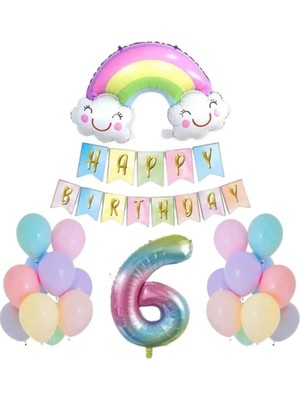 Leaf Shop Yaş Gülen Gökkuşağı Rakam Folyo Balon Set