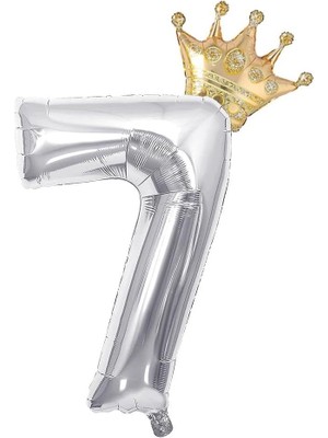 Leaf Shop Gitti Gümüş 7 Rakam ve Gold Kral Tacı Folyo Balon Doğum Günü Parti Kutlama Seti