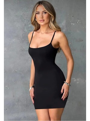 Rora Siyah Ip Askılı Likralı Mini Elbise