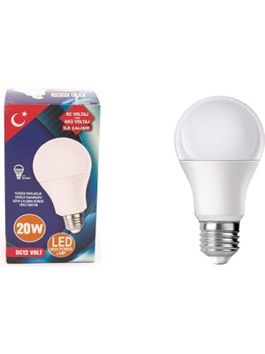 Leaf Shop Adet, E27, 12 Volt, 20 Watt, Beyaz 6500K, 25 Smd, LED Ampul, (Dc 12 Volt Aküler Için), Kamp, Karavan, Tekne ve 12V Akü Sistemleri
