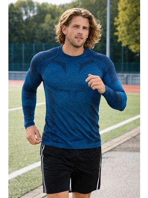 Miofit Erkek Uzun Kollu Dikişsiz Spor Tişört Deep Teal Renk Pamuk Malzemeden Regular Fit