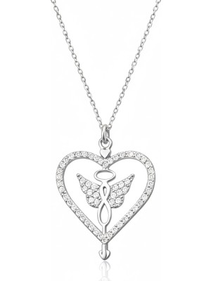 Aya Diamond Gümüş Kalp Içinde Kanatlı Sonsuzluk Kolye