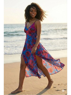 Rora Çiçek Desenli Dokuma Bağlama Detaylı Maxi Elbise