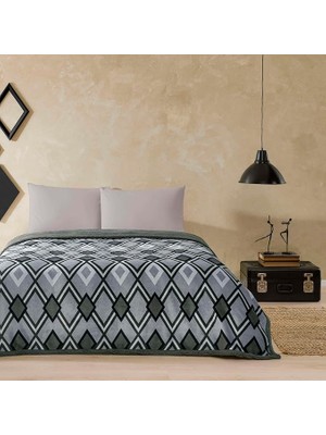 Leaf Shop Harlow Geometrik DESENLI%100 Pamuk Battaniye Takımı, Mavi, Çift Kişilik