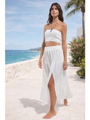 Rora Straplez Büzgülü Crop Top Bluz