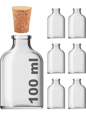 Leaf Shop ml Düğün, Kına, Nişan, Kolonya, Koku, Hediyelik Şişesi Şeffaf Mantar Tıpalı 100 cc Cam Şişe (Şeffaf 6 Adet)